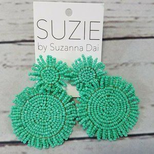 Suzi by Suzanna Dai Beaded Fringe Disc Drop Earrings Tourquoise